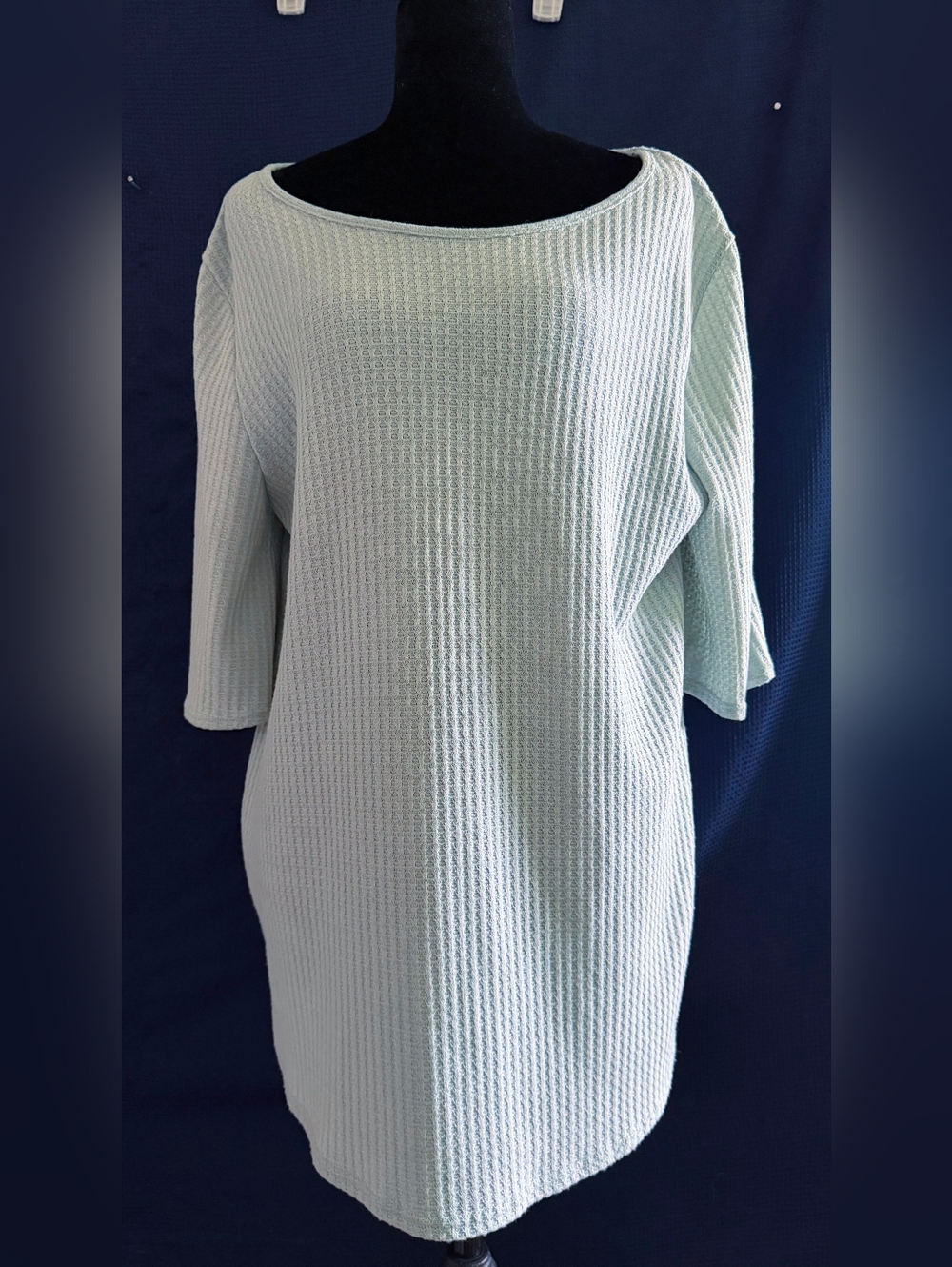 Light Mint/Sea Foam Waffle Knit Boatneck Tunic Sz L/XL